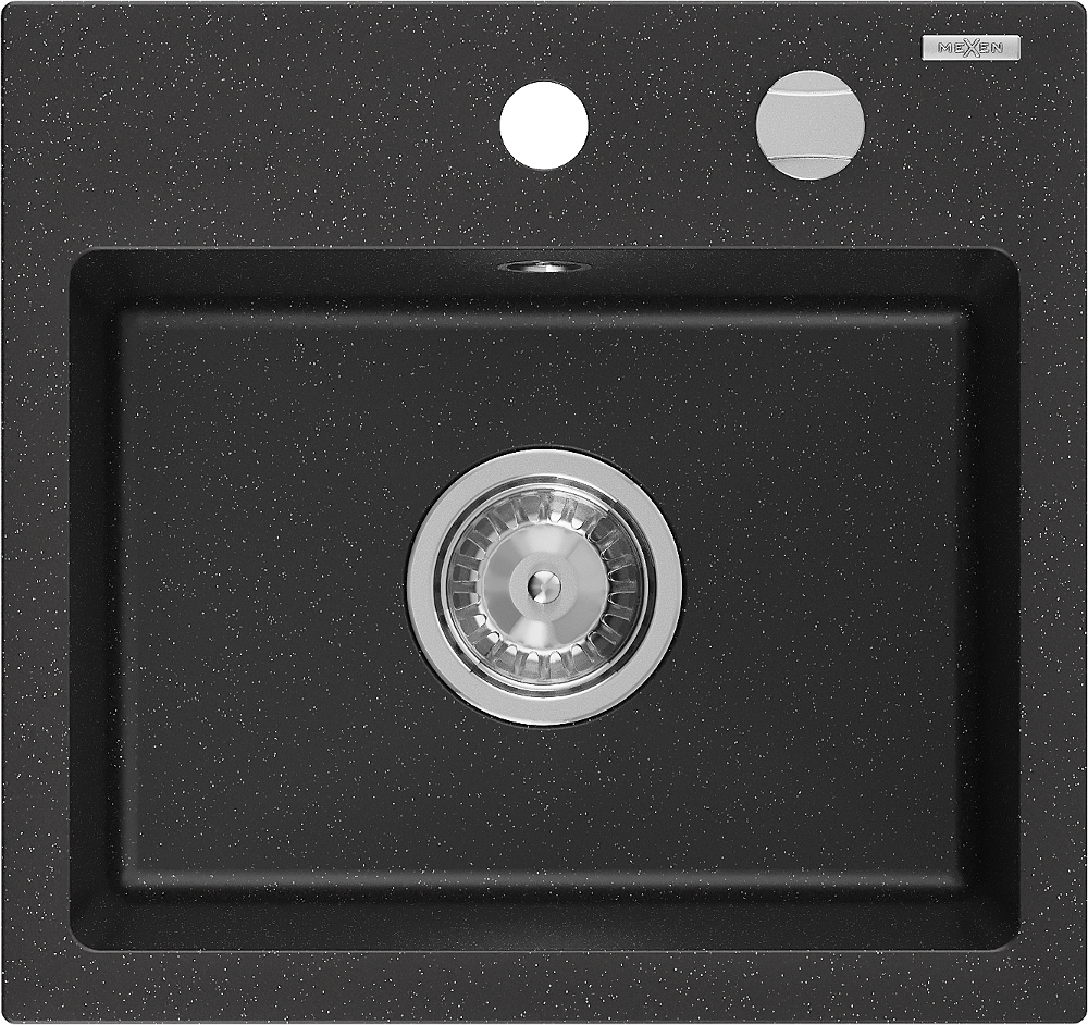 Mexen Milo chiuvetă de bucătărie din granit cu 1 compartiment, 435 x 410 mm, negru/argintiu metalizat, sifon cromat